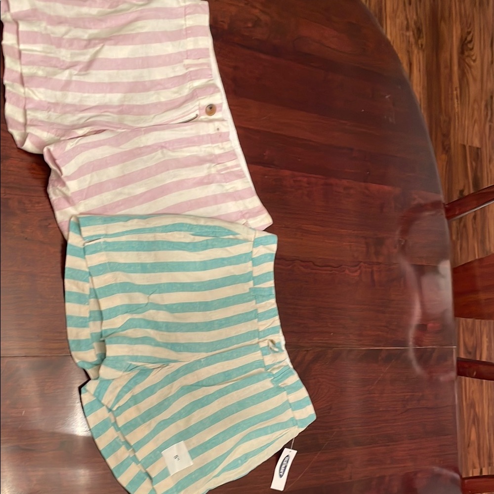 Old Navy Pink and Teal Striped Women Shorts